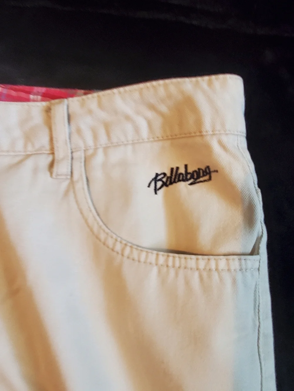 VTG Billabong Cream Denim Highlivin Shorts Y2K Skate Beach Sz 32 Plaid Inside